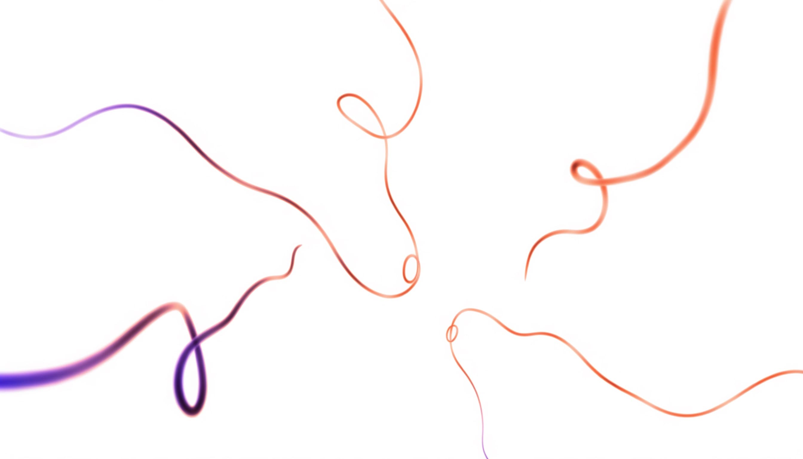 Separate strands of violet and coral light drifting in different directions.